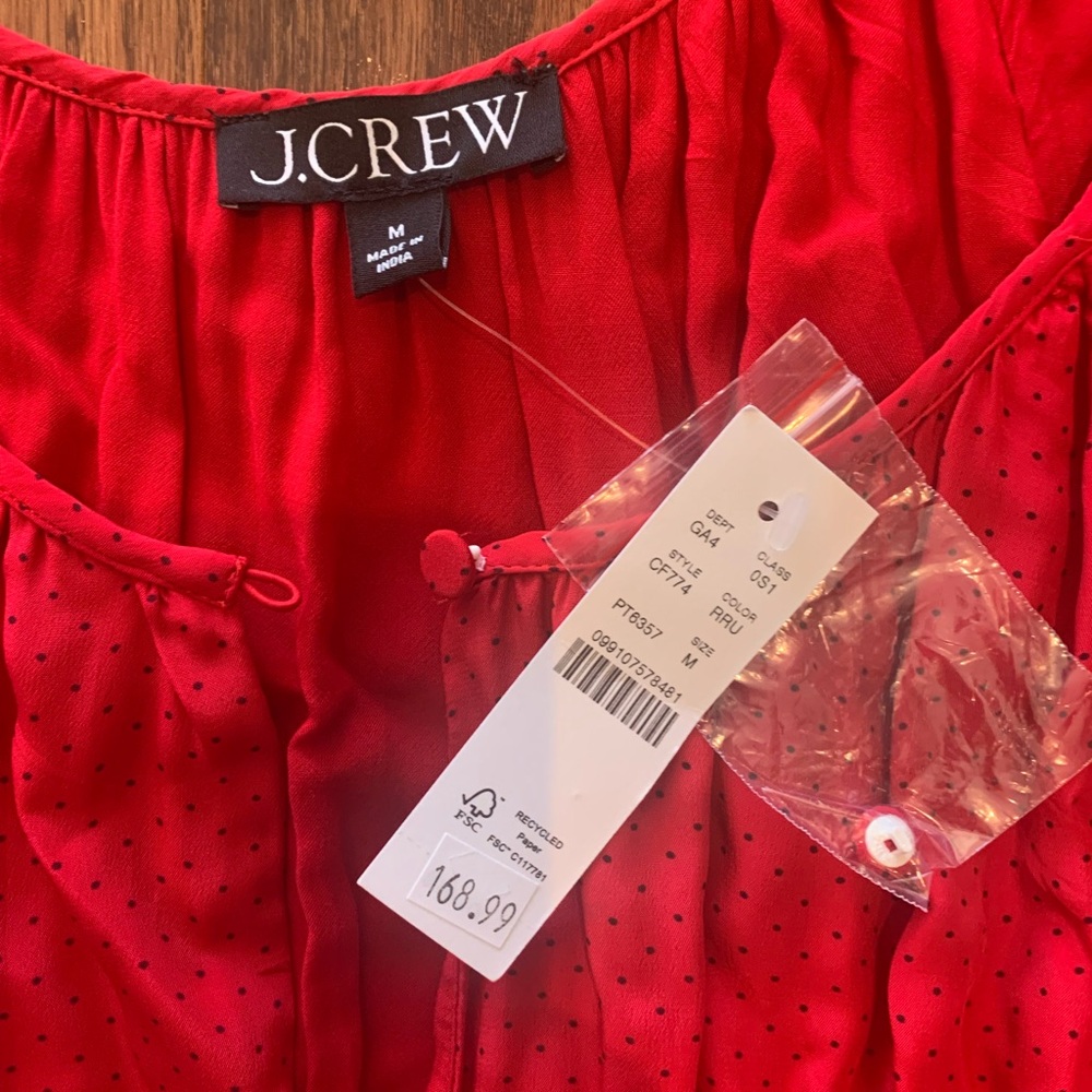 J.crew red maxi dress with black dots. NWT. Size M. Perfect for the holidays!